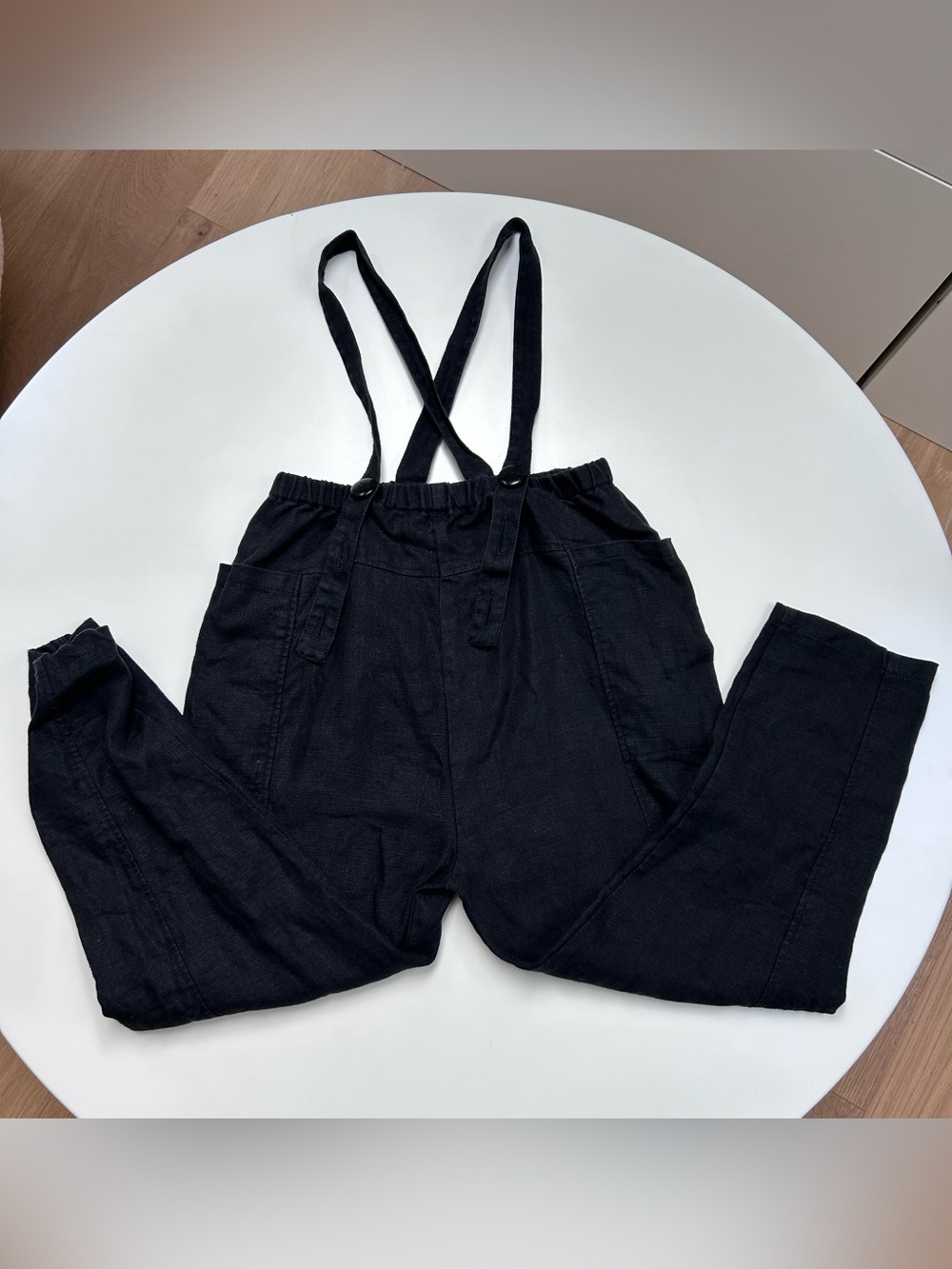 Soor Ploom black linen suspender pants 8/9y